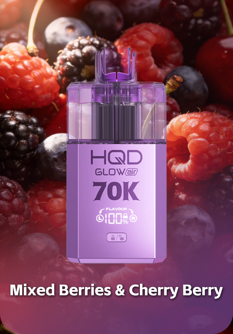 Mixed Berries & Cherry Berry HQD Glow Air 70K Cherry Berry flavor 70000 puffs 4-in-1 pod system Australia