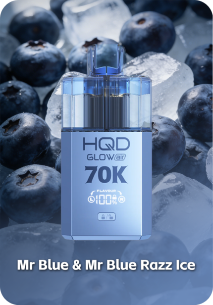 HQD Glow Air 70K Mr Blue Razz Ice flavor 70000 puffs smart screen Australia