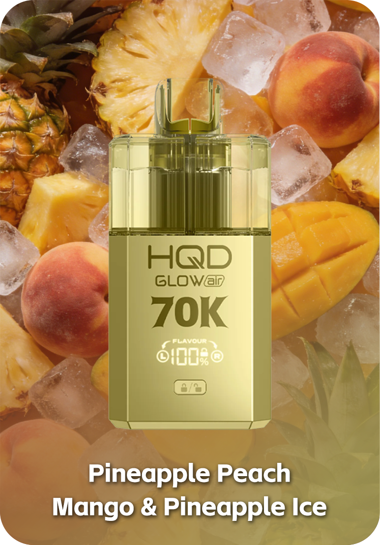 Pineapple Peach Mango & Pineapple Ice HQD Glow Air 70K Pineapple Peach Mango flavor 70000 puffs 4-in-1 vape Australia